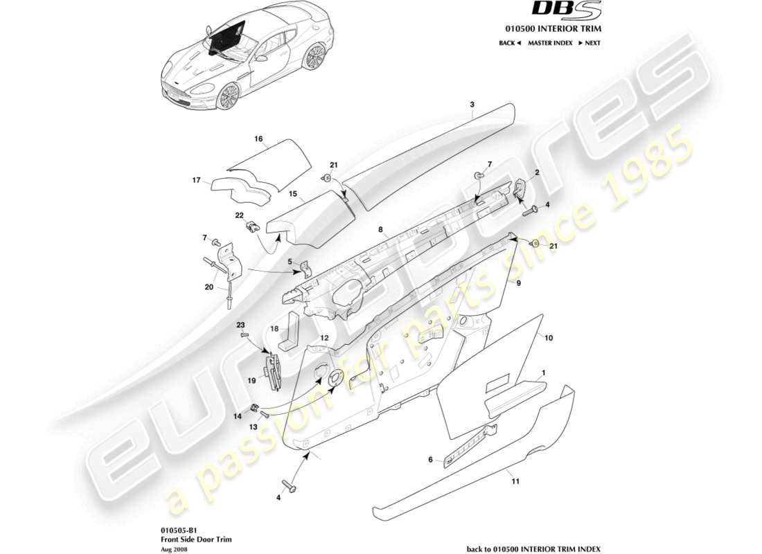 aston martin dbs (2012) door trim part diagram