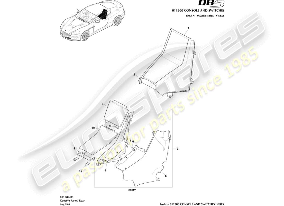 aston martin dbs (2011) rear console, coupe part diagram