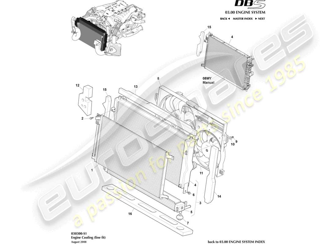 aston martin dbs (2011) engine cooling (line fit) part diagram