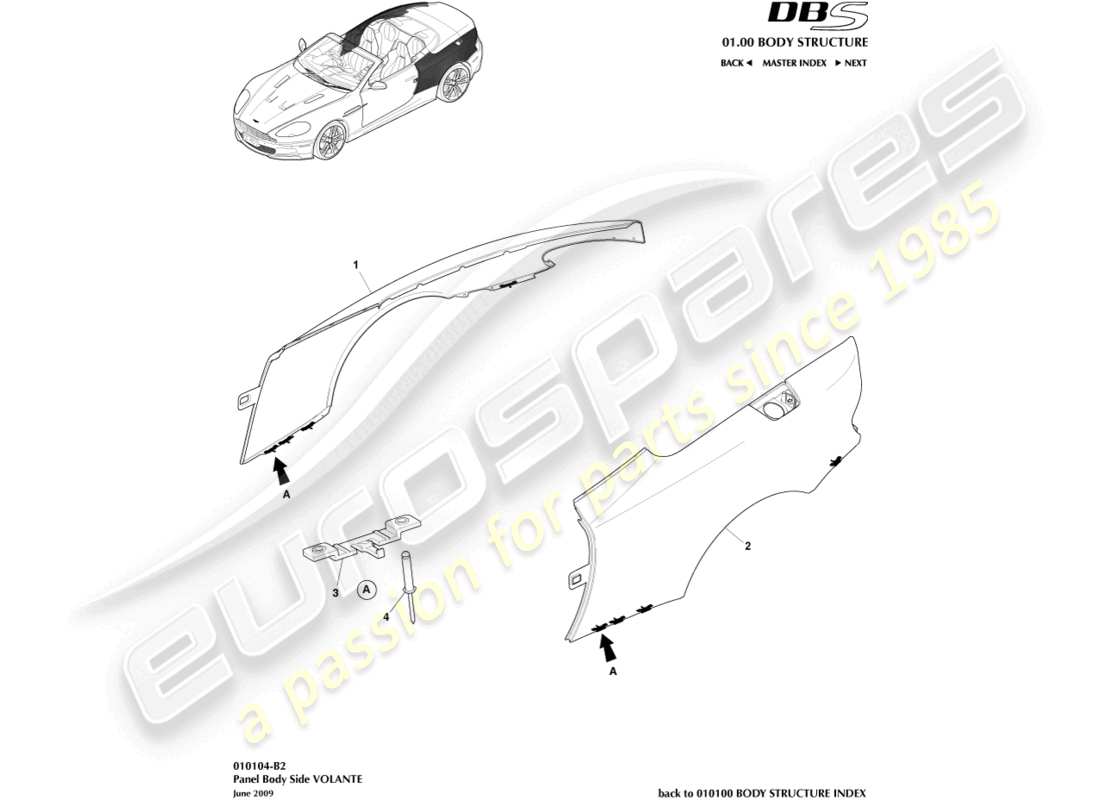 aston martin dbs (2011) panel body side, volante part diagram