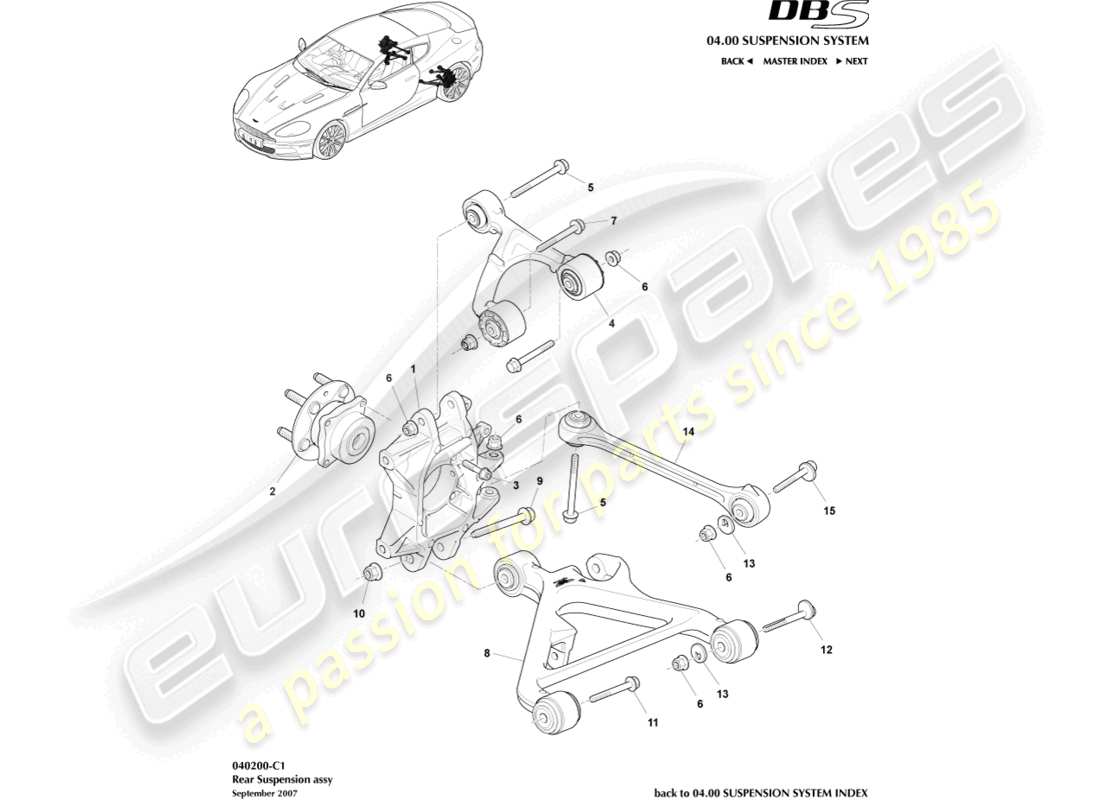 aston martin dbs (2012) rear suspension assembly part diagram