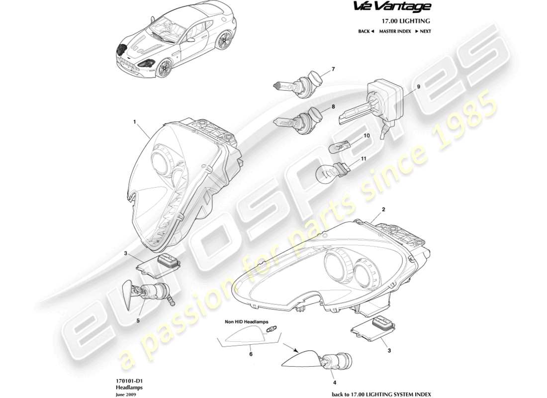 aston martin v12 vantage (2012) headlights part diagram