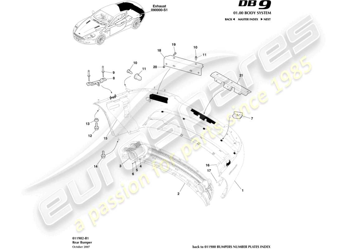 aston martin db9 (2004) rear bumper parts diagram