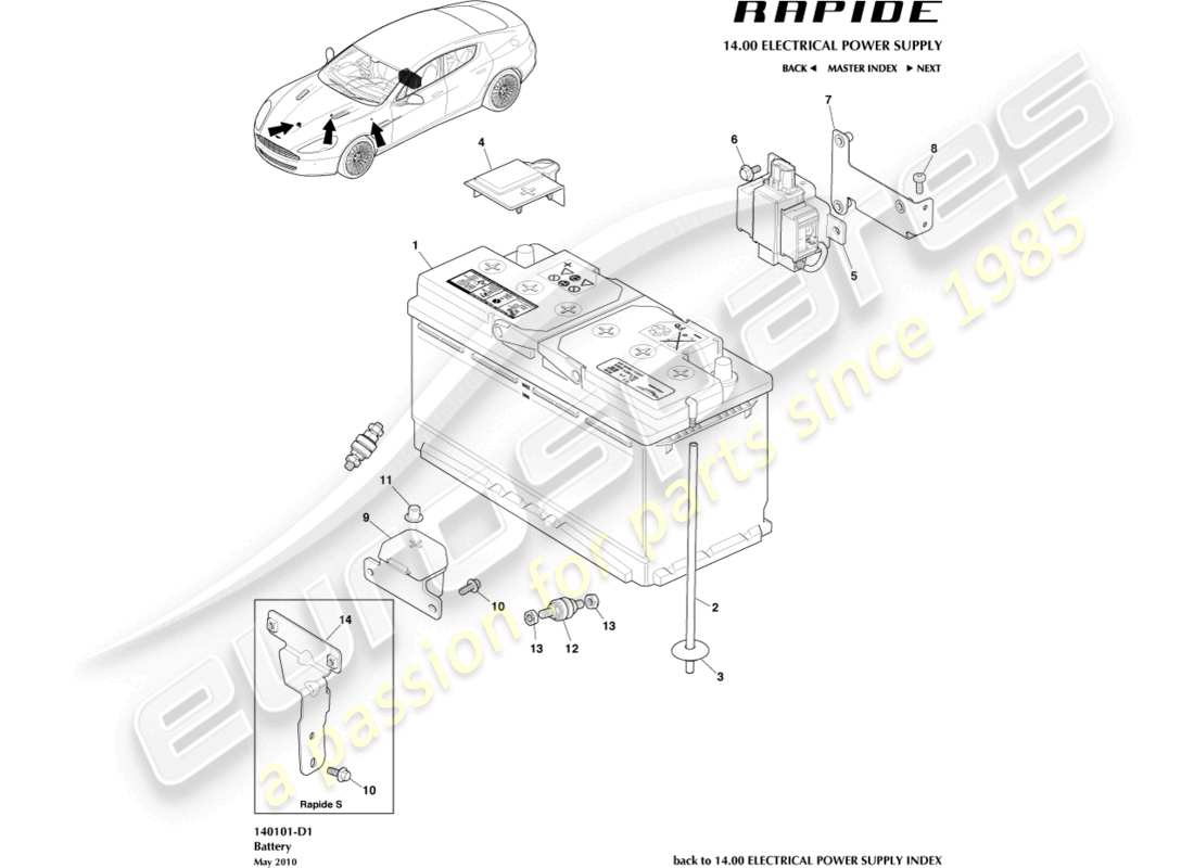aston martin rapide (2013) battery part diagram