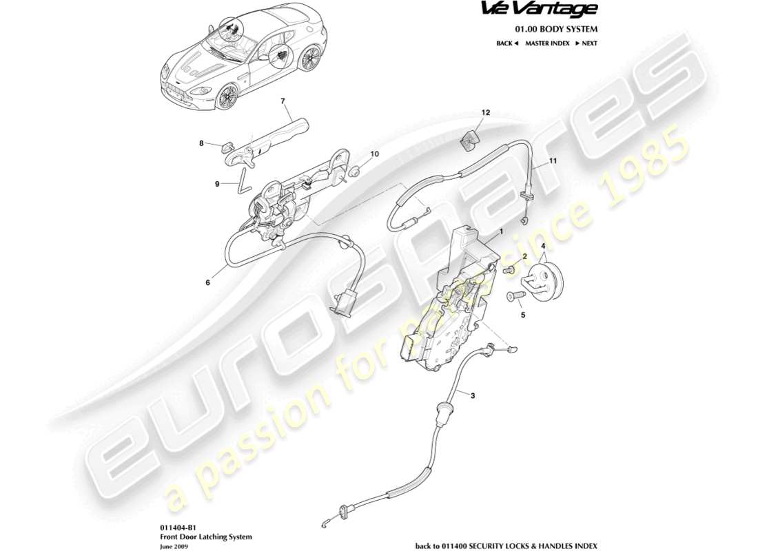 aston martin v12 vantage (2011) front door latch part diagram