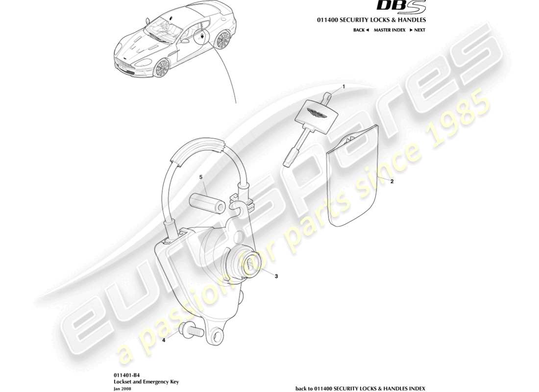 aston martin dbs (2013) lock set and keys part diagram