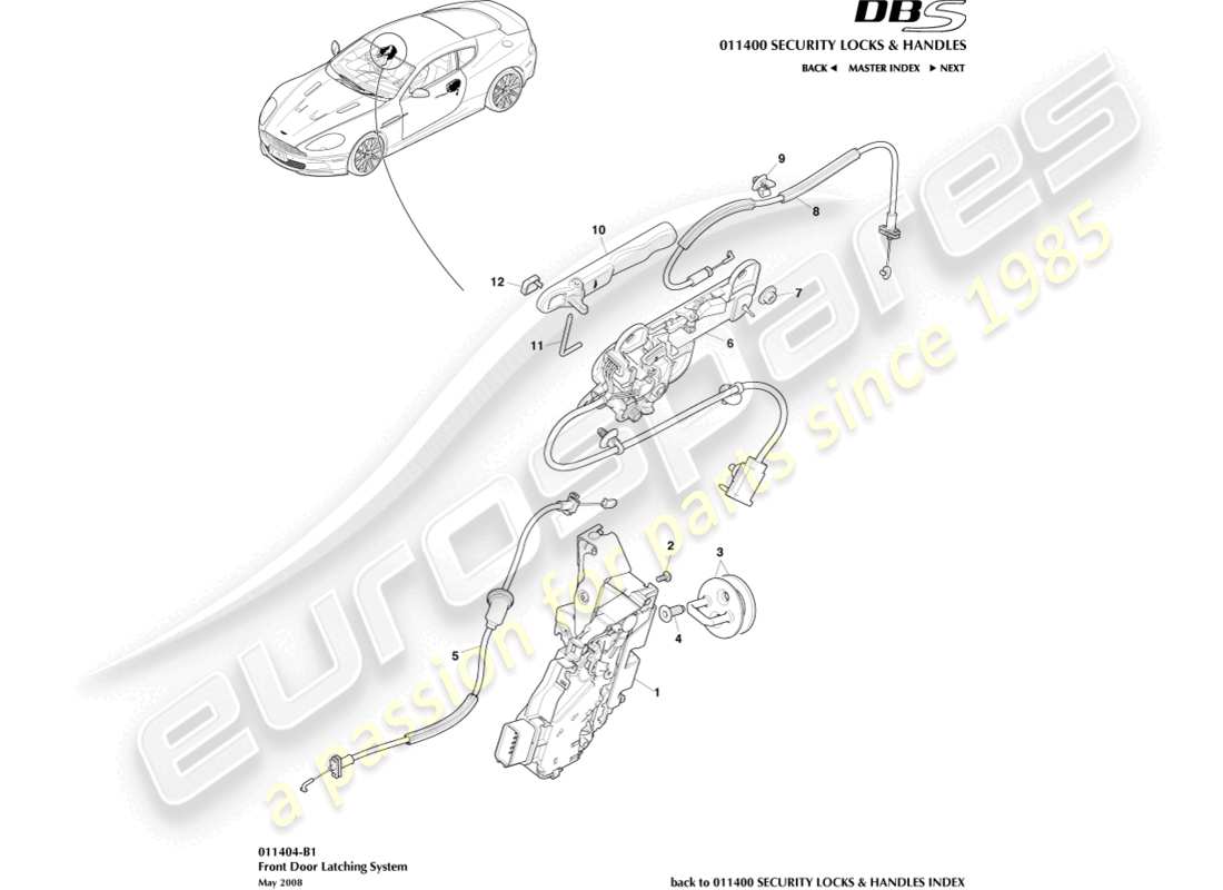 aston martin dbs (2014) front door latch part diagram
