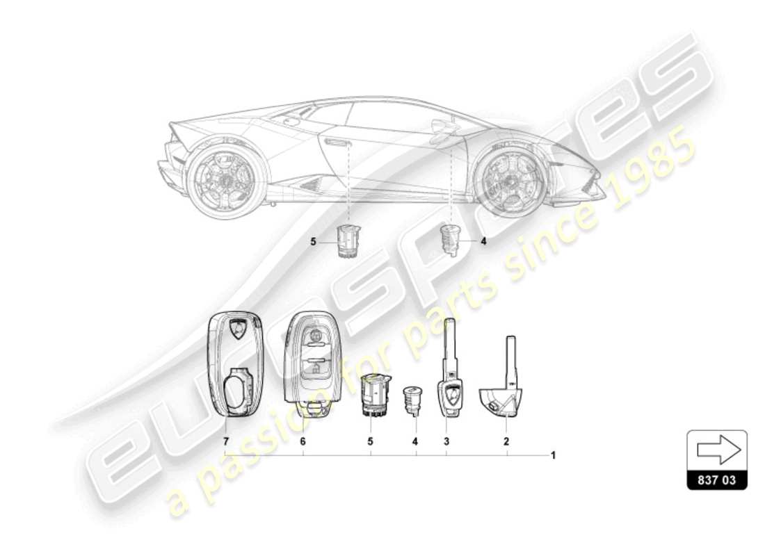 lamborghini 2024 (tecnica) lock with keys part diagram