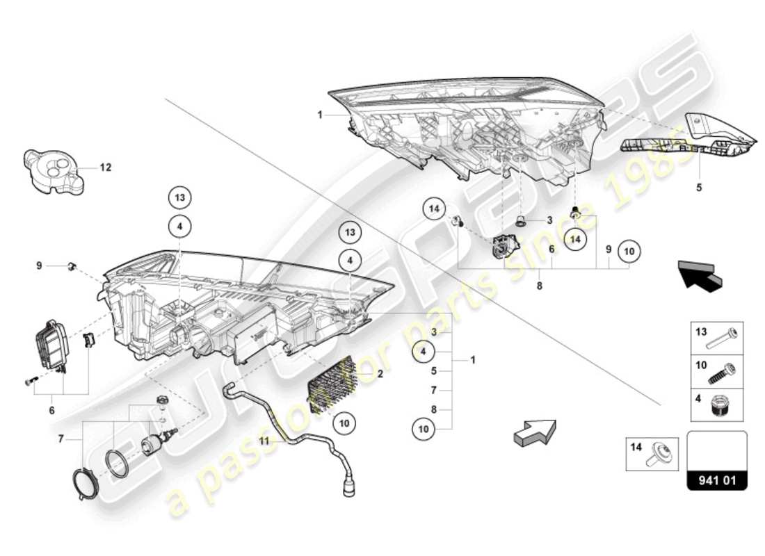 lamborghini urus (2019) led headlight parts diagram