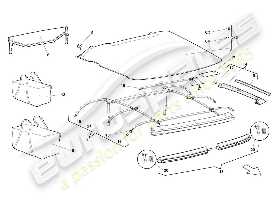 lamborghini reventon roadster cover - top part diagram