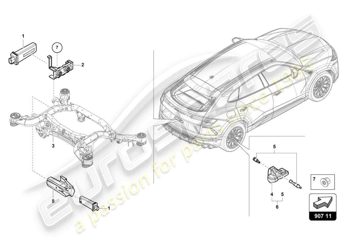 lamborghini urus (2019) tyre pressure sensor parts diagram