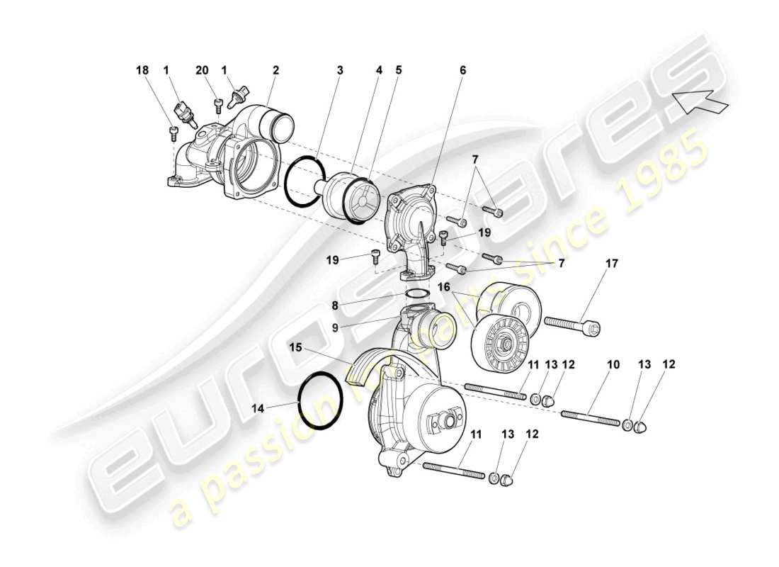 lamborghini lp640 roadster (2010) coolant pump part diagram