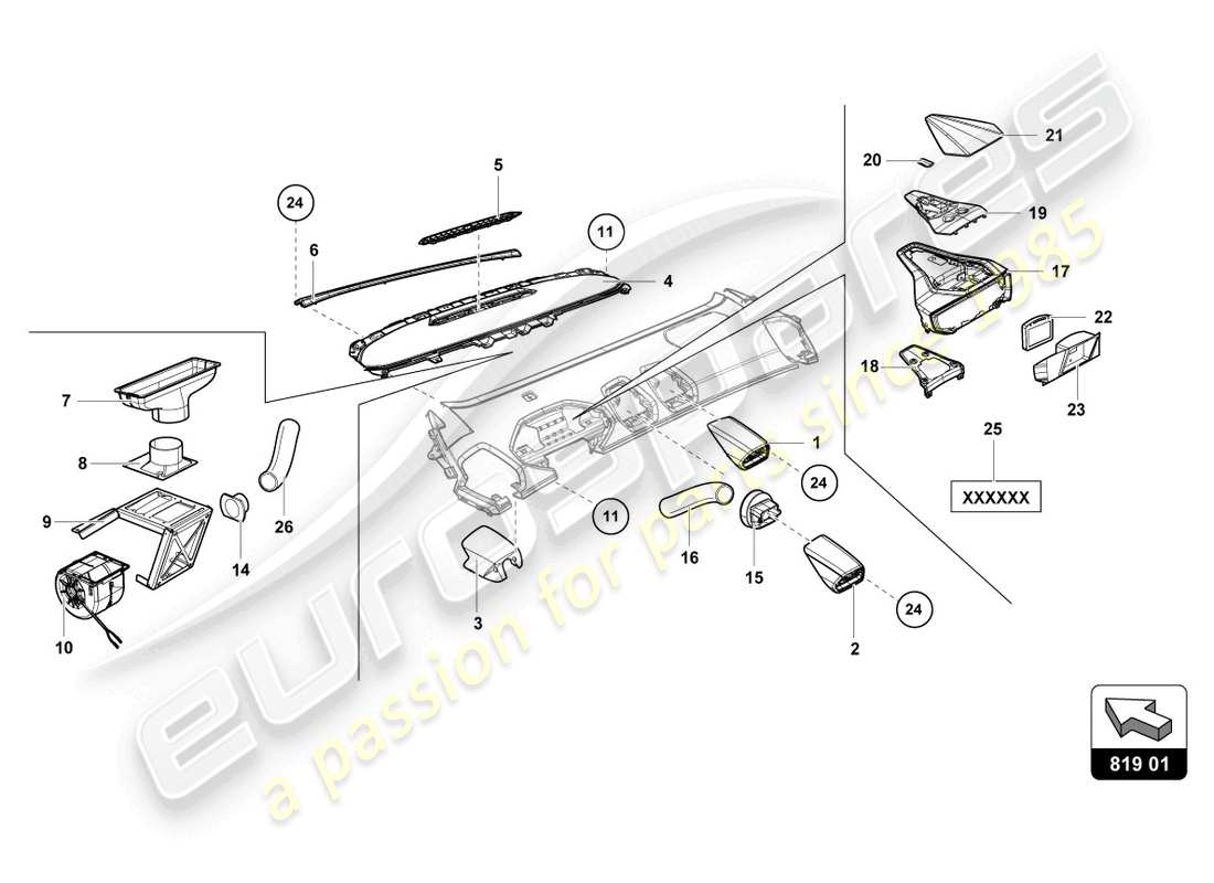lamborghini 2018 (super trofeo evo) dashboard air pipe part diagram