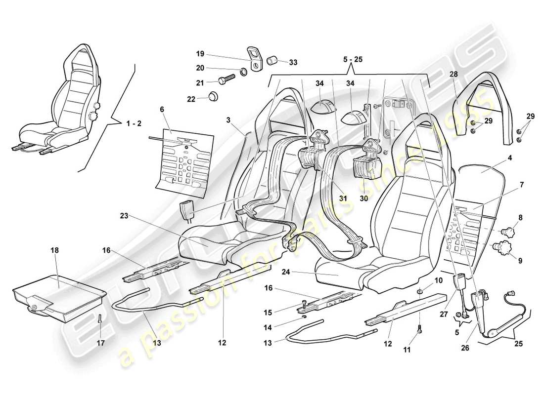 lamborghini reventon roadster seat, complete parts diagram