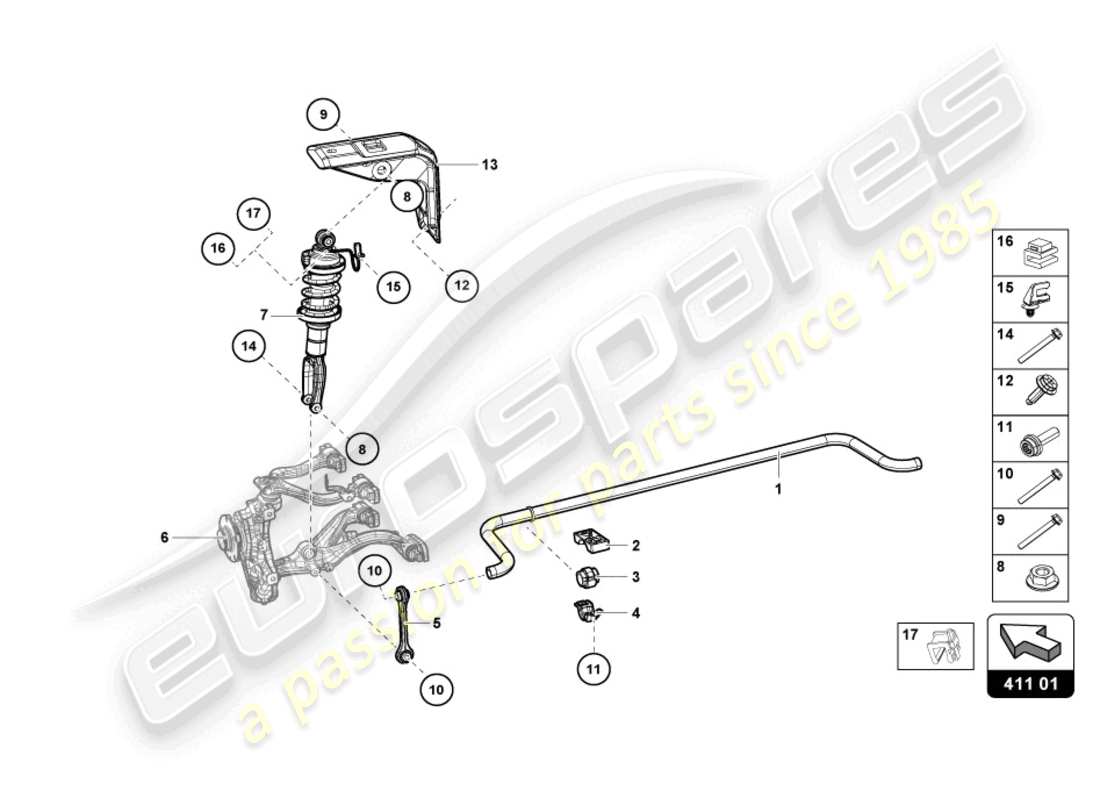 lamborghini 2022 (evo coupe) shock absorbers front part diagram