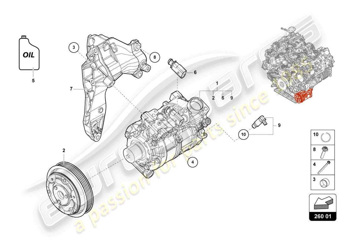 lamborghini urus (2022) a/c compressor with individual parts part diagram