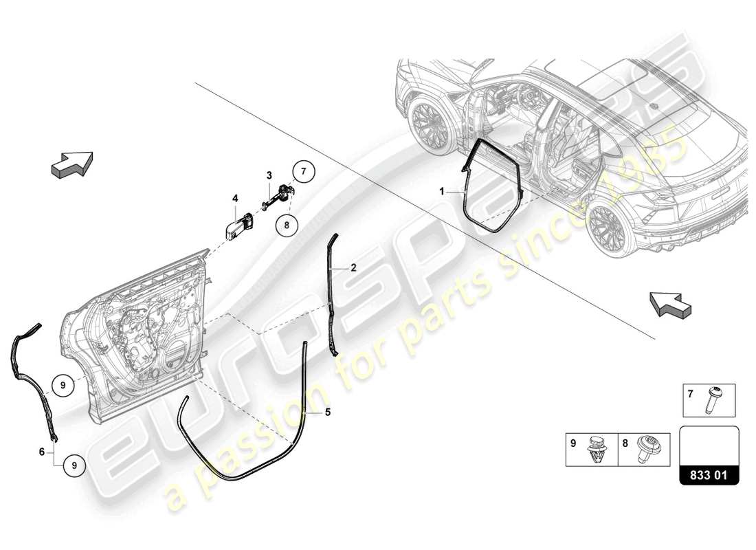 lamborghini urus (2021) door seal rear part diagram