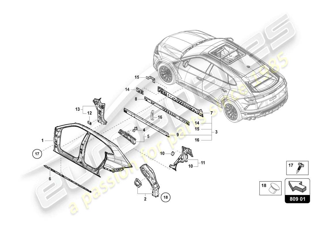 lamborghini urus (2022) body left part diagram