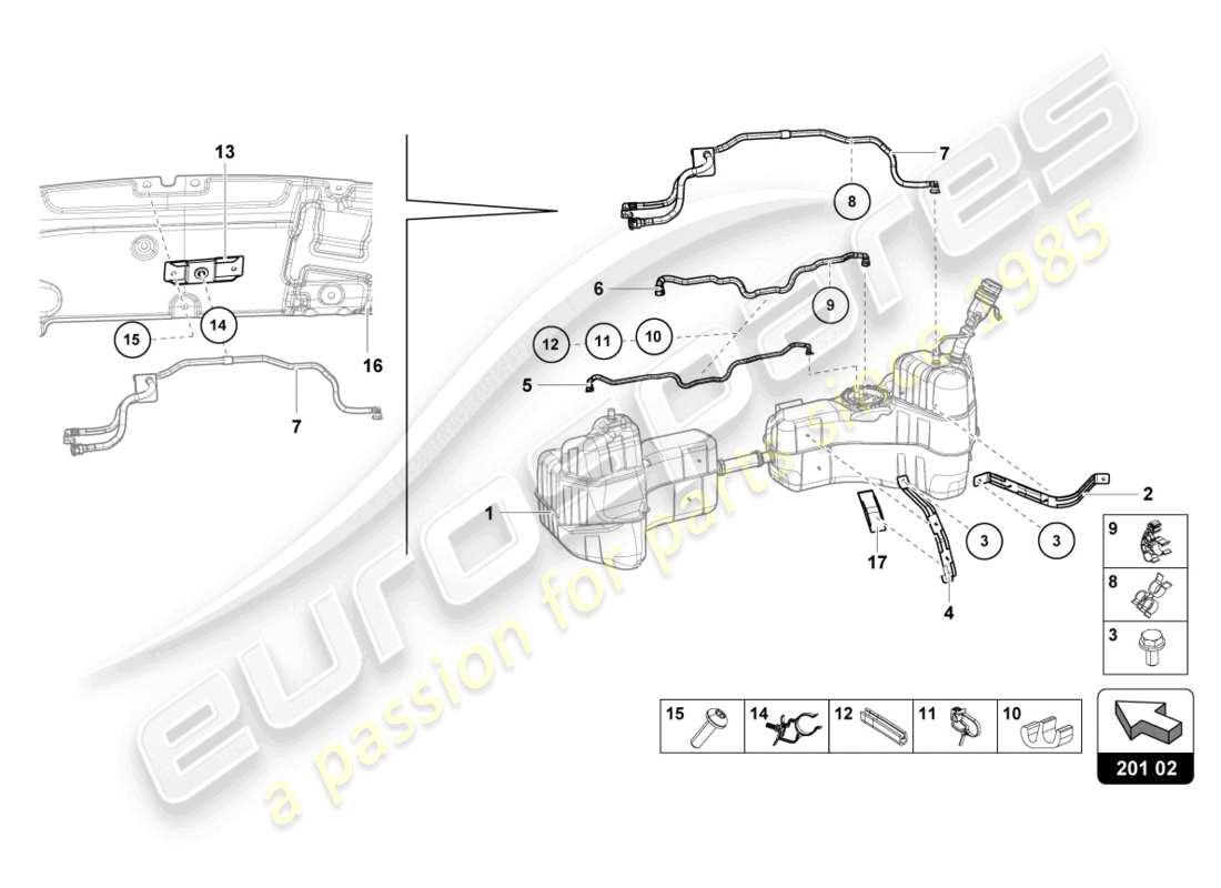 lamborghini 2022 (evo coupe) for fuel tank and fuel line fuel line fasteners part diagram