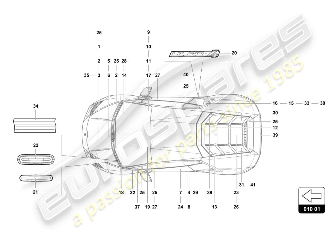 lamborghini 2023 (evo coupe) inscriptions/lettering part diagram