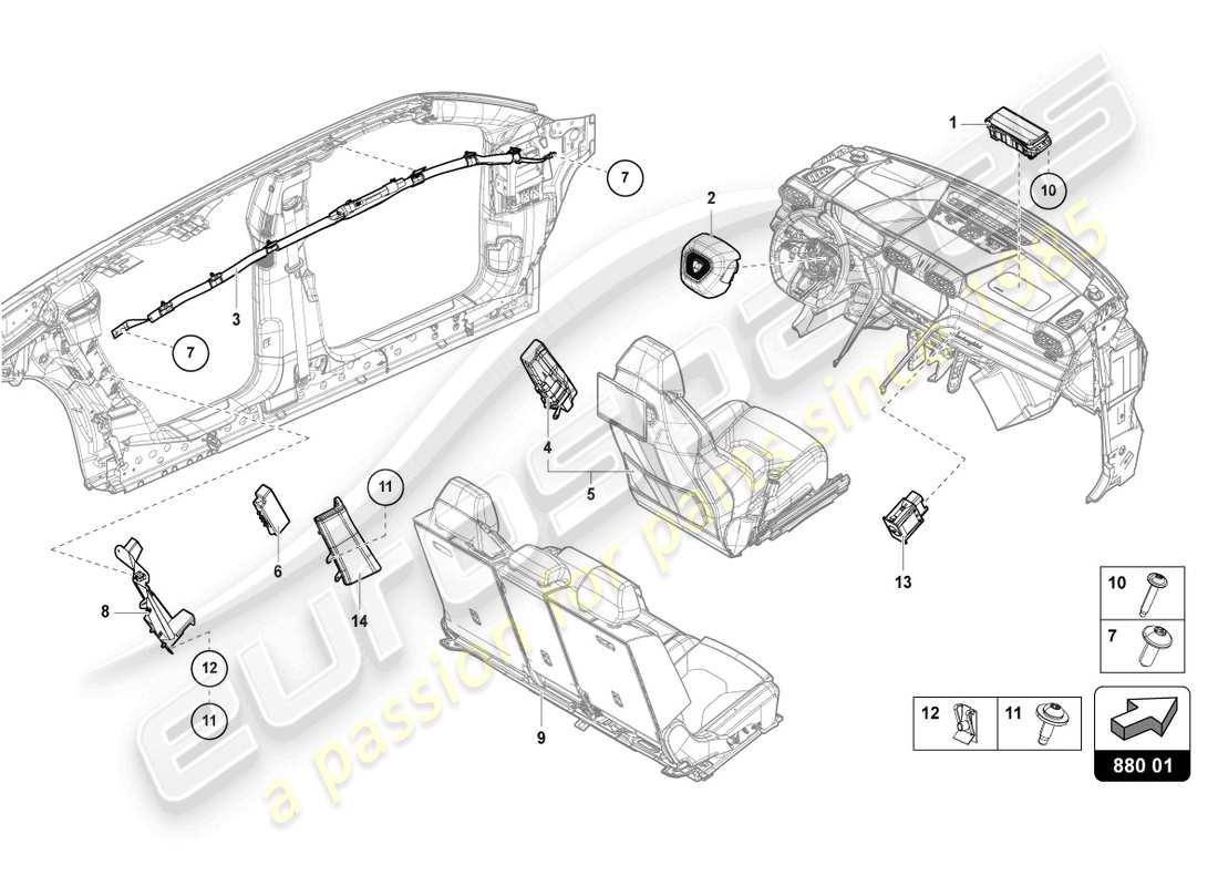 lamborghini urus (2021) airbag part diagram