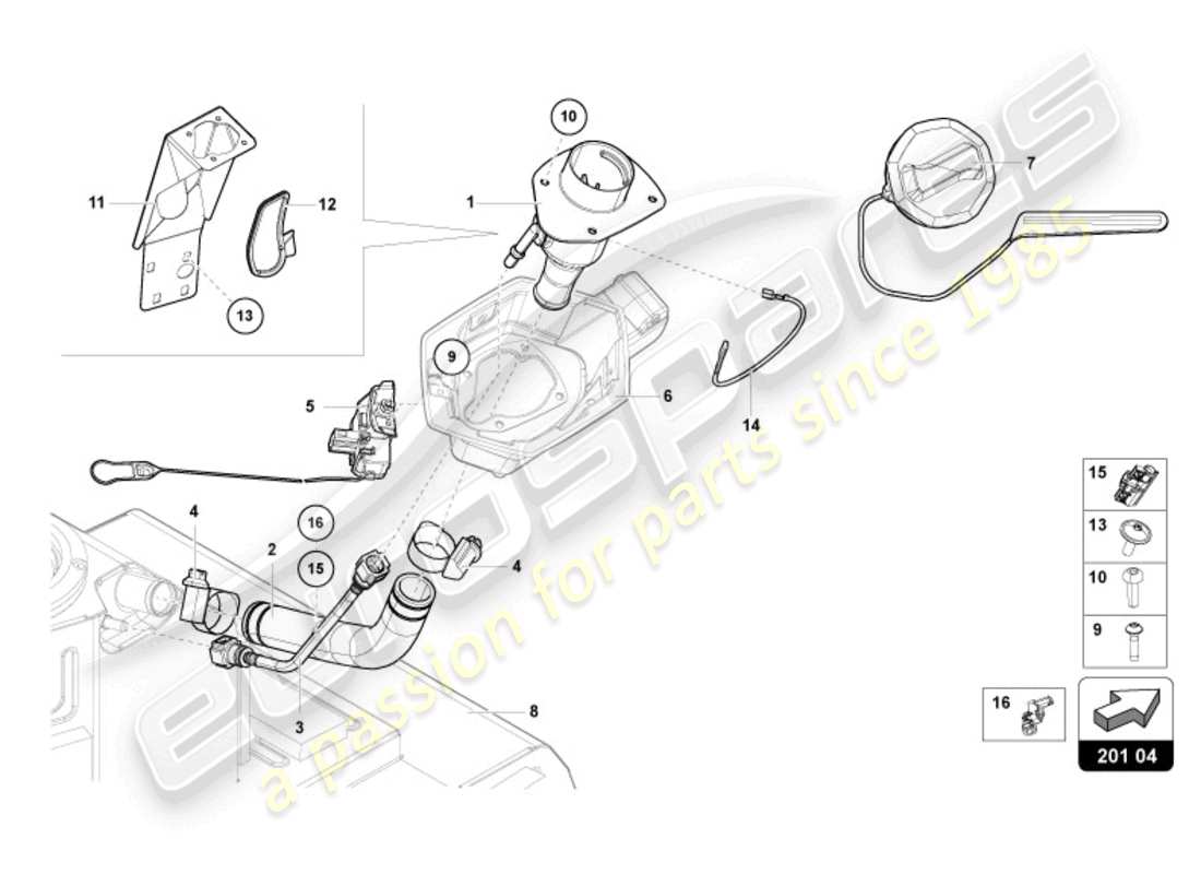 lamborghini 2022 (ultimae) fuel filler neck with restric- tion for leadfree fuel only part diagram