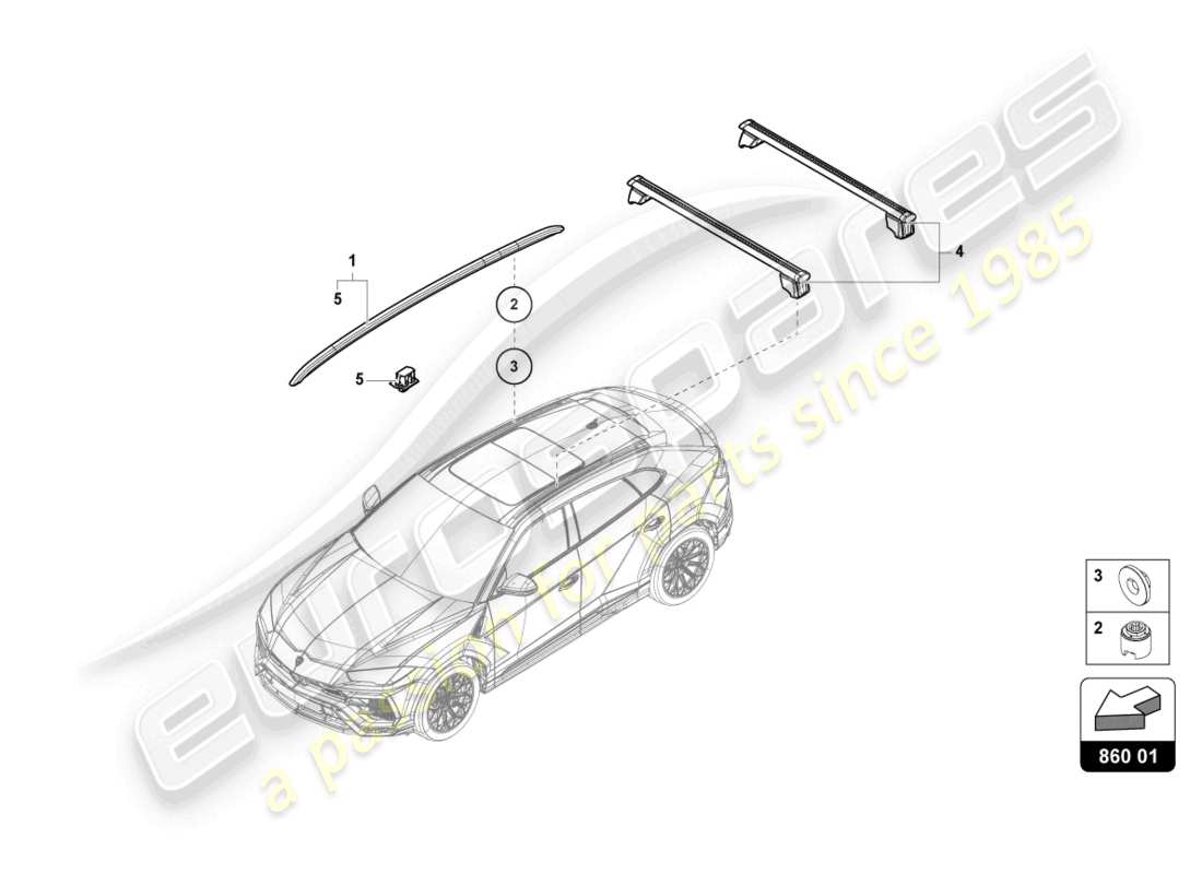 lamborghini urus (2022) roof rail front parts diagram