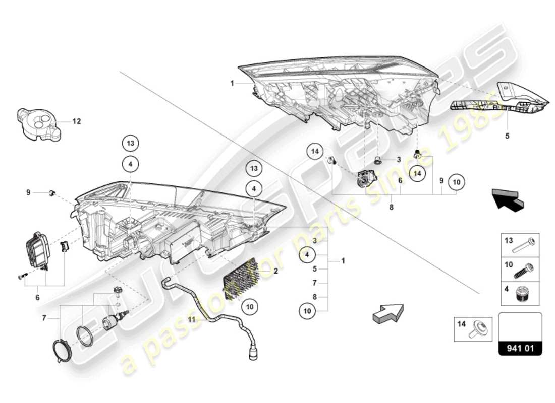 lamborghini urus (2021) led headlight part diagram