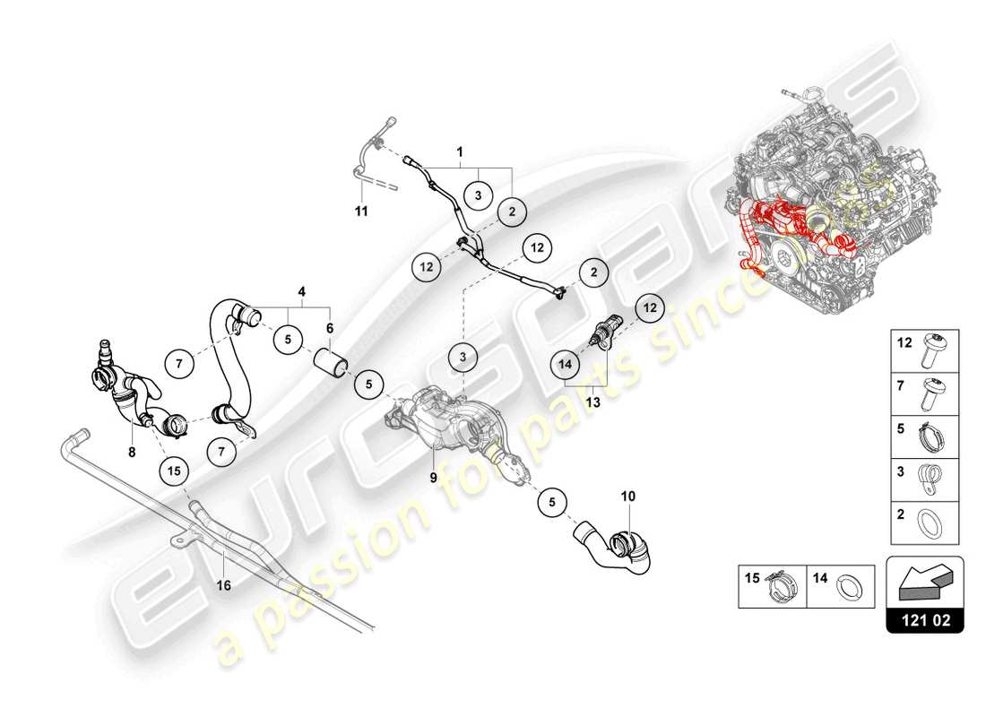 lamborghini urus (2022) coolant pipe part diagram