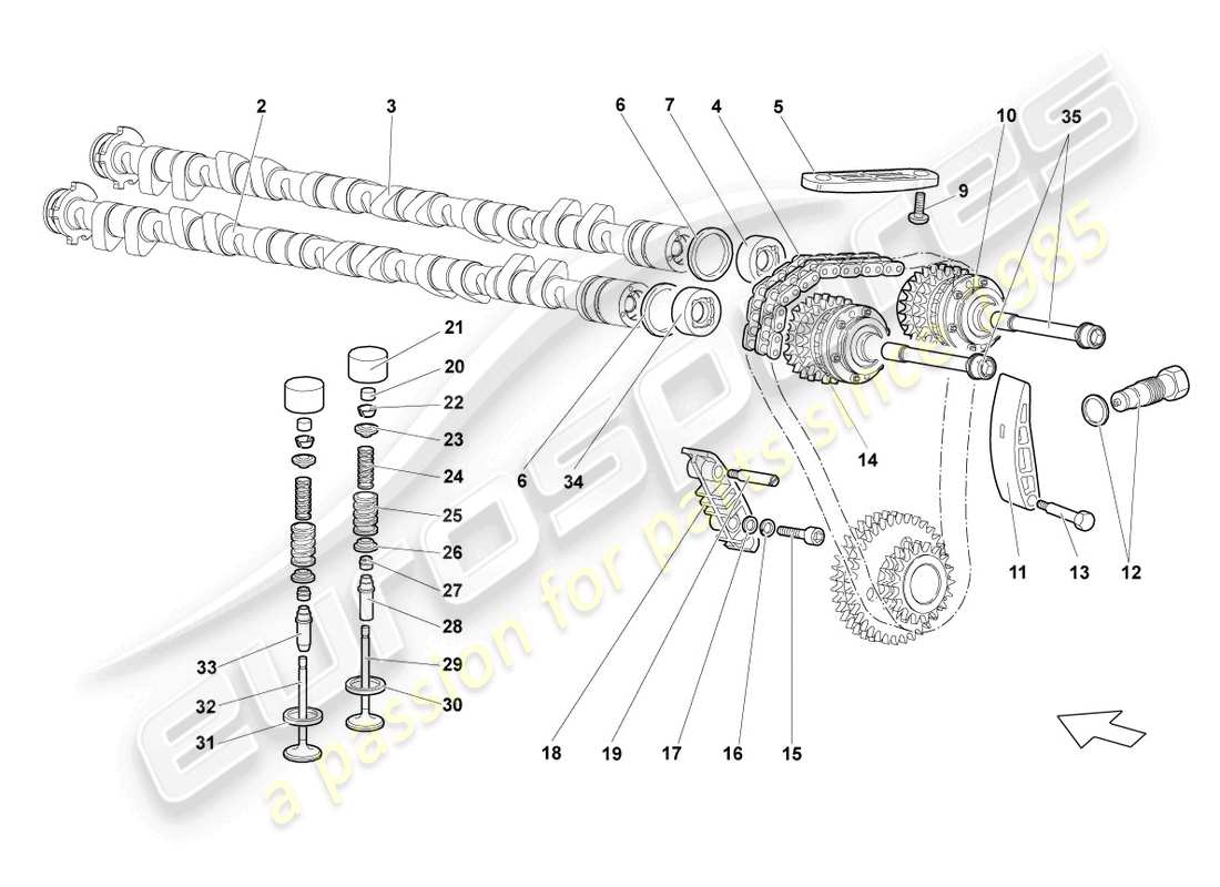 lamborghini reventon roadster camshaft, valves right parts diagram