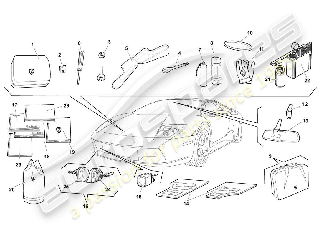 lamborghini lp640 roadster (2010) vehicle tools part diagram