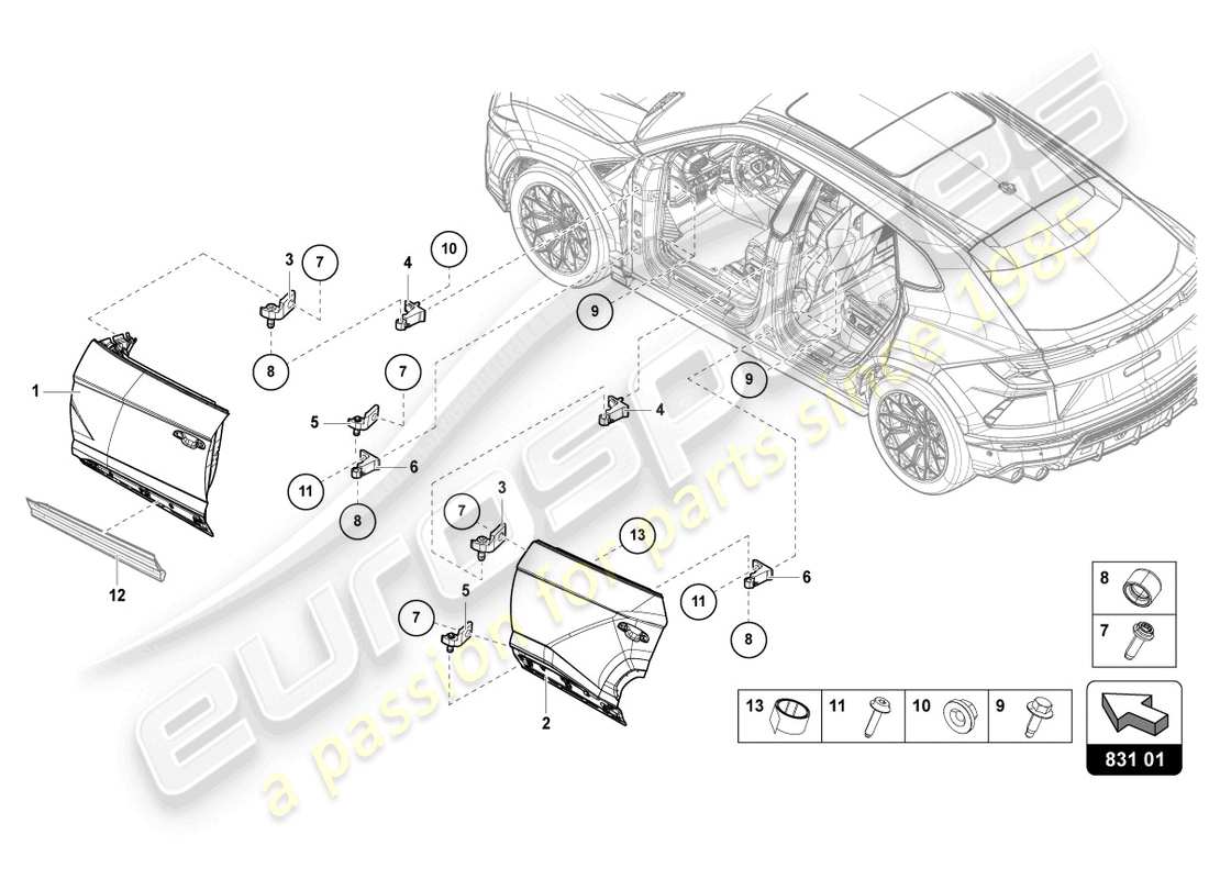 lamborghini urus (2021) door part diagram