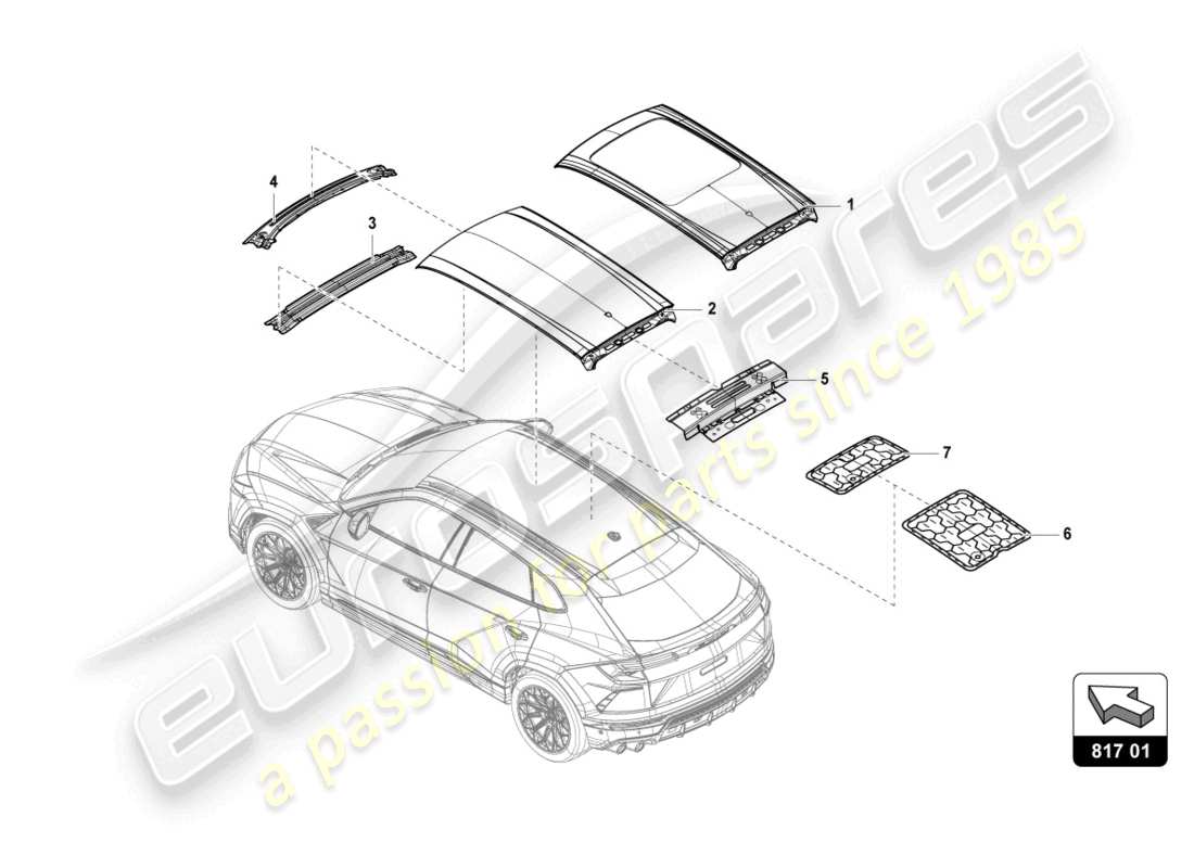 lamborghini urus (2022) roof frame-outer panel part diagram