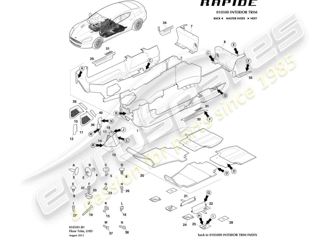 a part diagram from the aston martin rapide (2017) parts catalogue