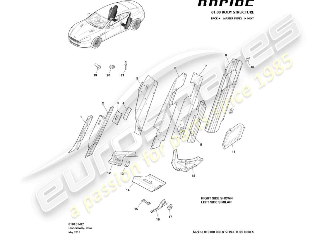 a part diagram from the aston martin rapide (2018) parts catalogue