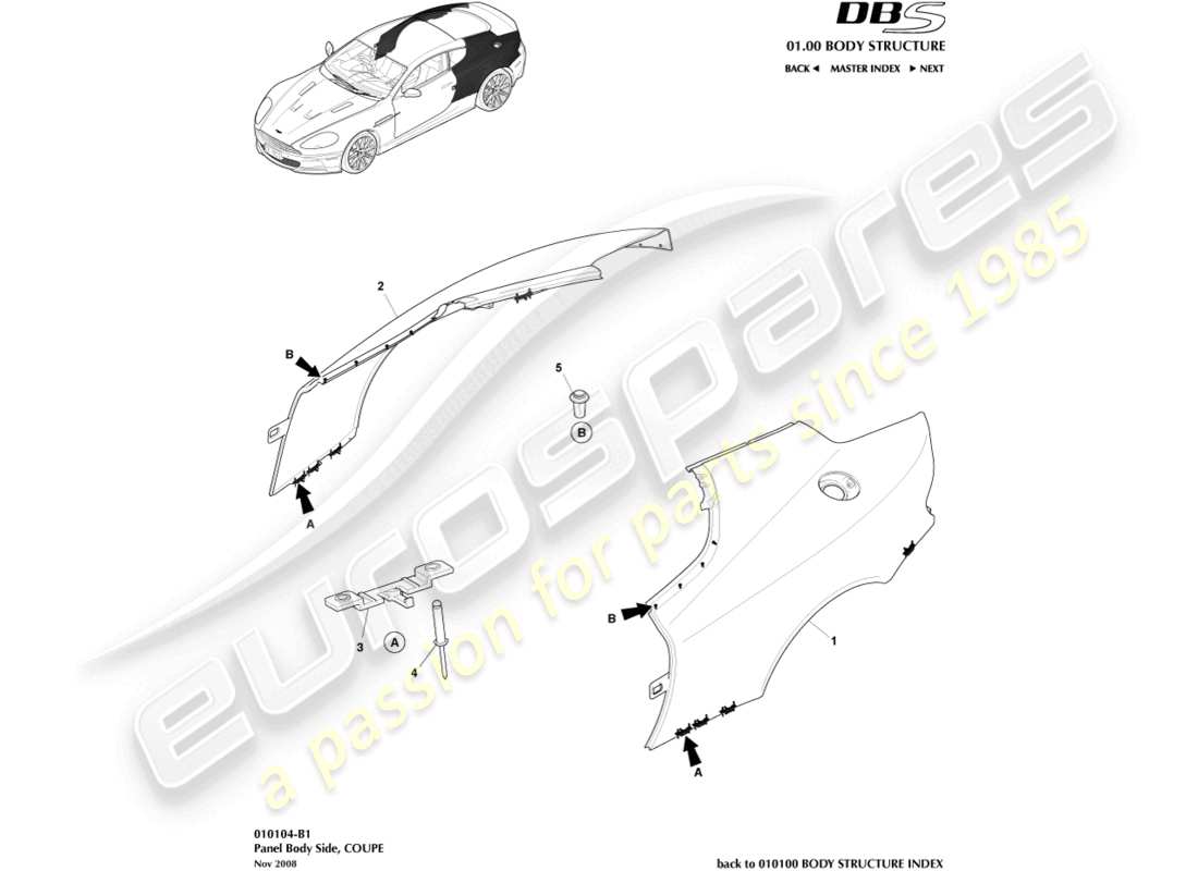 aston martin dbs (2012) panel body side, coupe part diagram