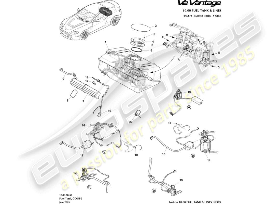 aston martin v12 vantage (2013) fuel tank assy, coupe part diagram