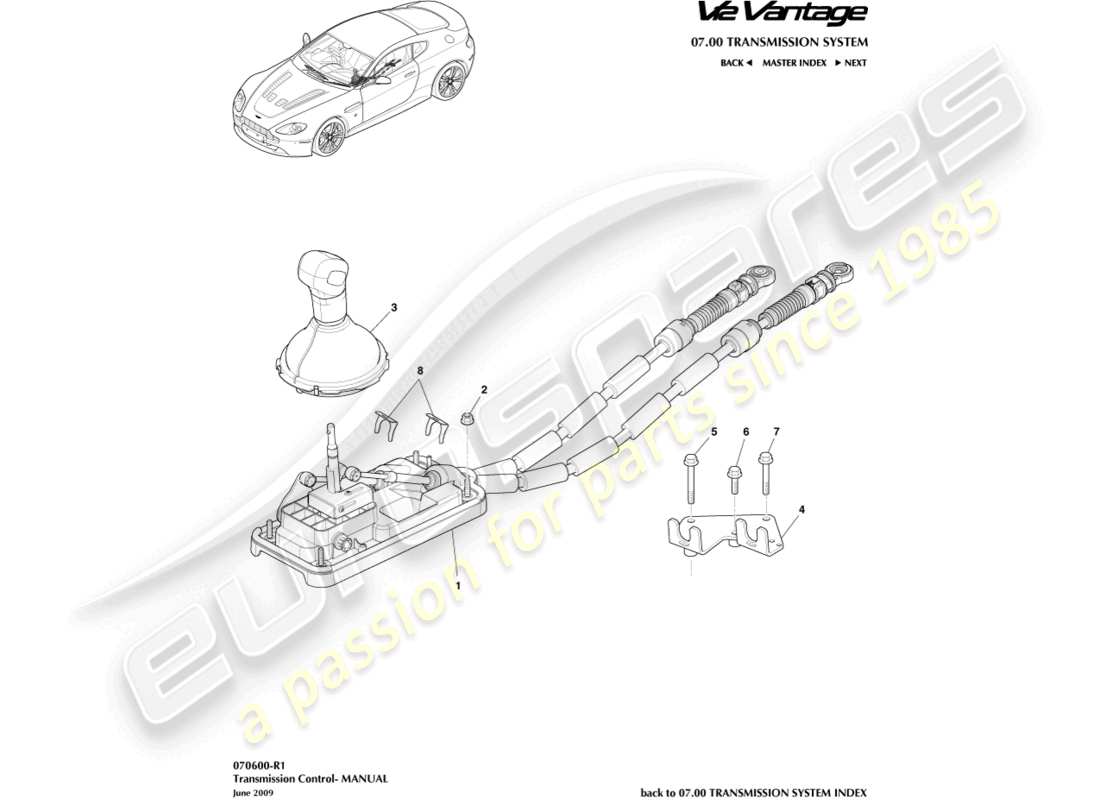 aston martin v12 vantage (2013) gear lever assembly, manual part diagram