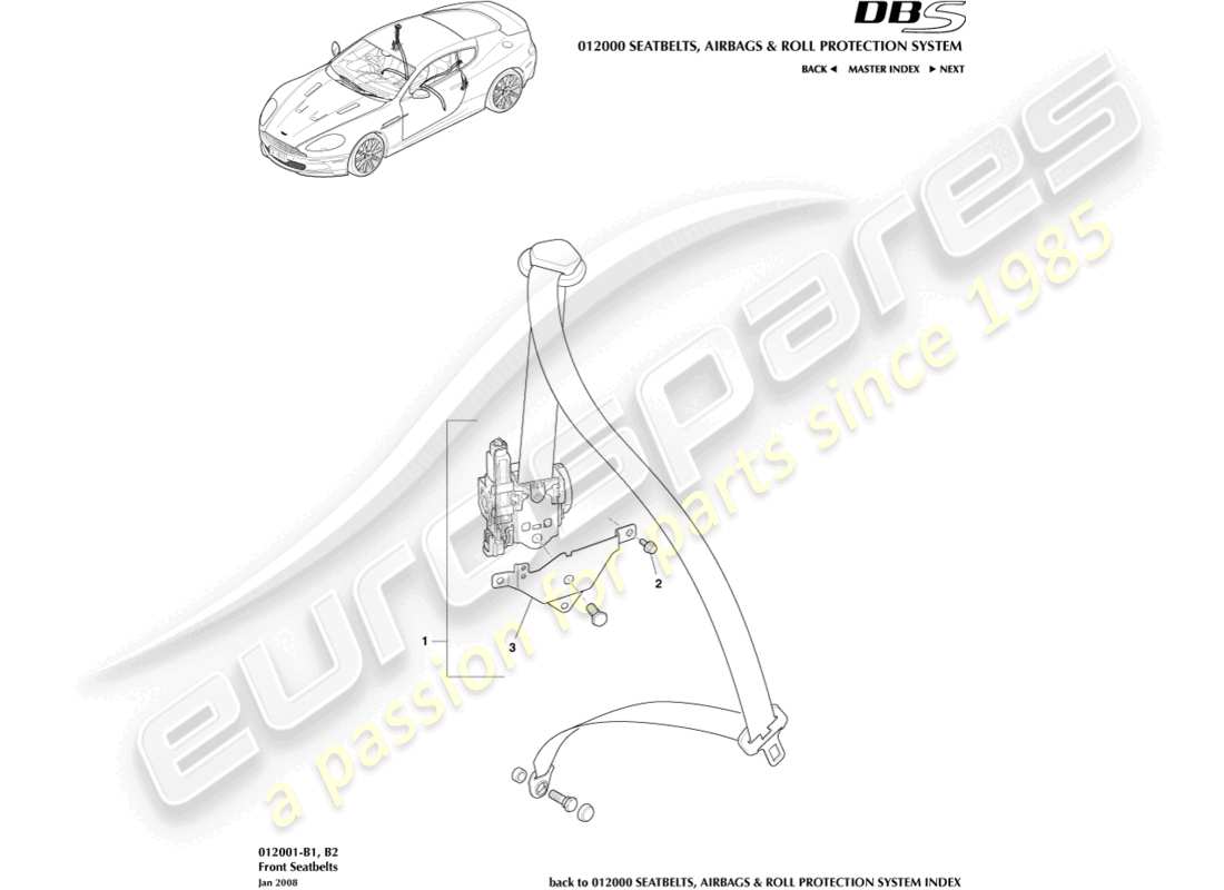 aston martin dbs (2011) front seat belts part diagram