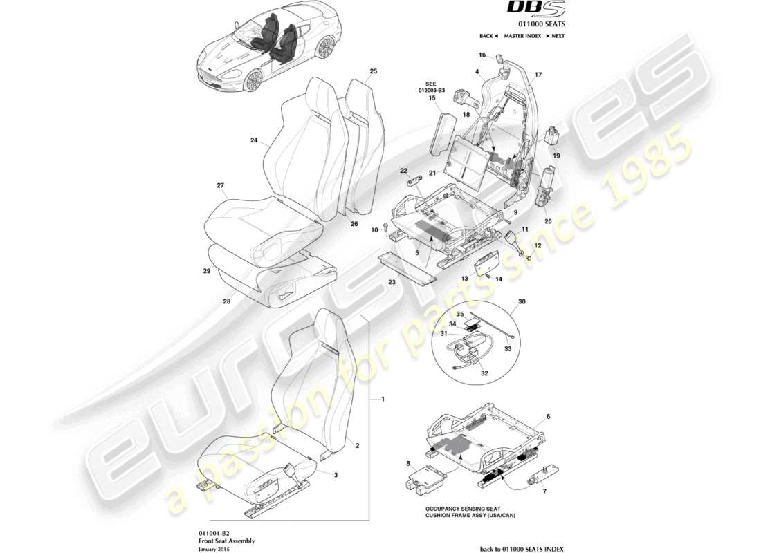 aston martin dbs (2012) front seat part diagram