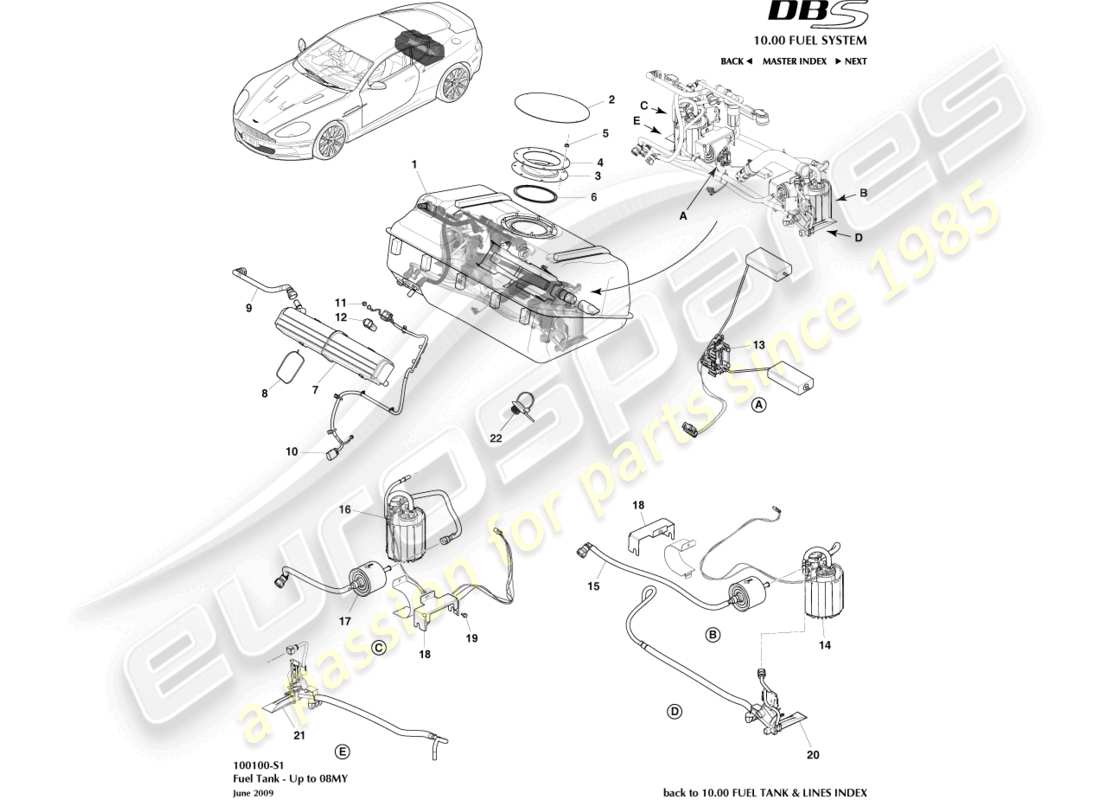 aston martin dbs (2007) fuel tank assy, to 08my part diagram