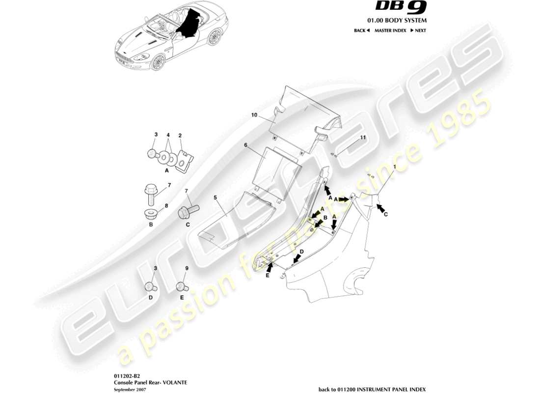 a part diagram from the Aston Martin DB9 (2007) parts catalogue