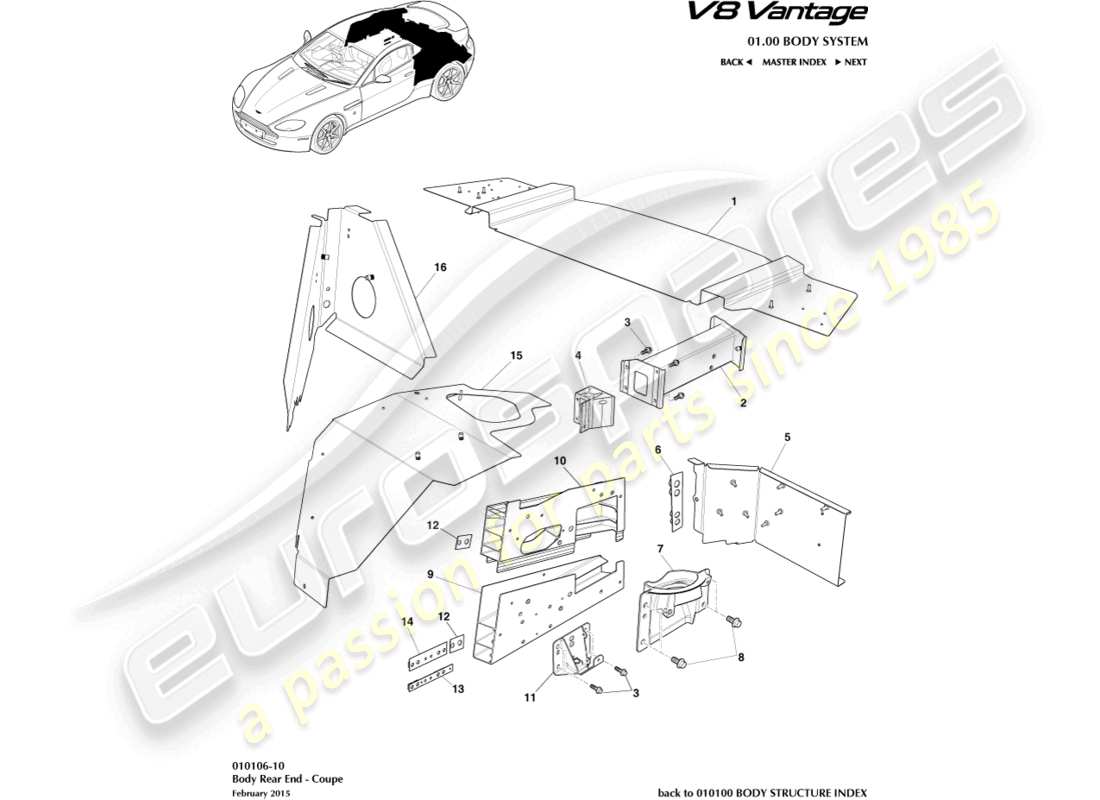 a part diagram from the Aston Martin V8 Vantage (2016) parts catalogue
