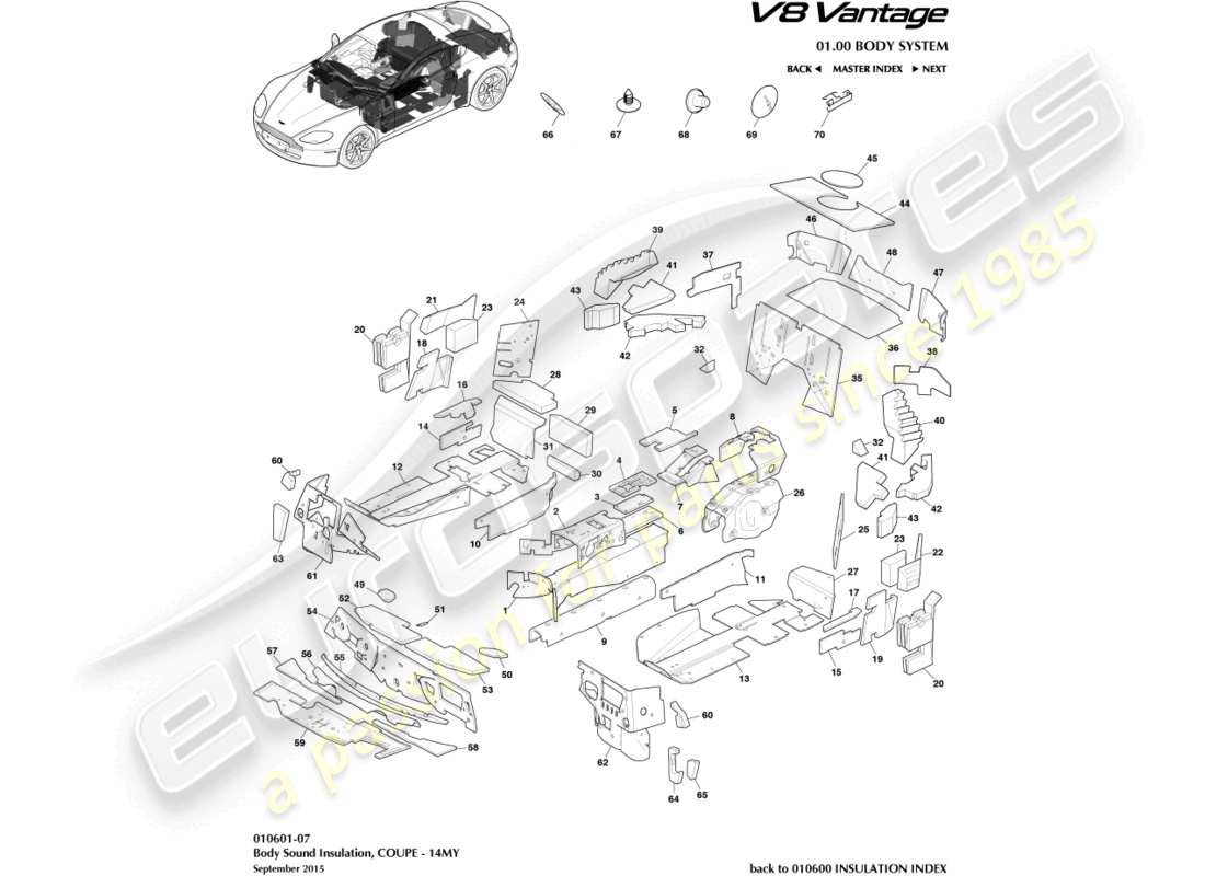 aston martin v8 vantage (2010) body insulation, coupe, 14my part diagram