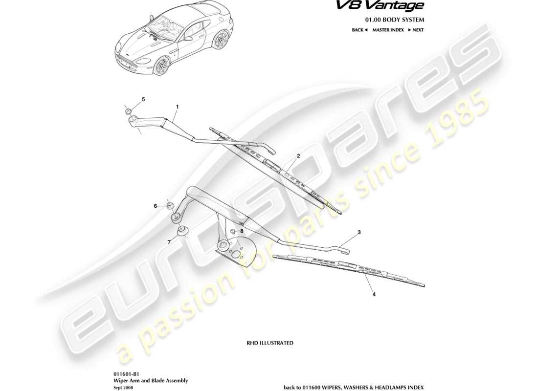 a part diagram from the aston martin v8 vantage (2012) parts catalogue