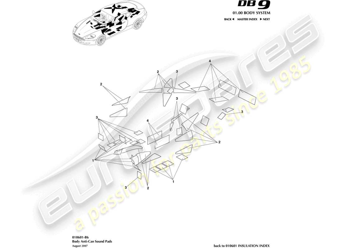 a part diagram from the Aston Martin DB9 (2008) parts catalogue