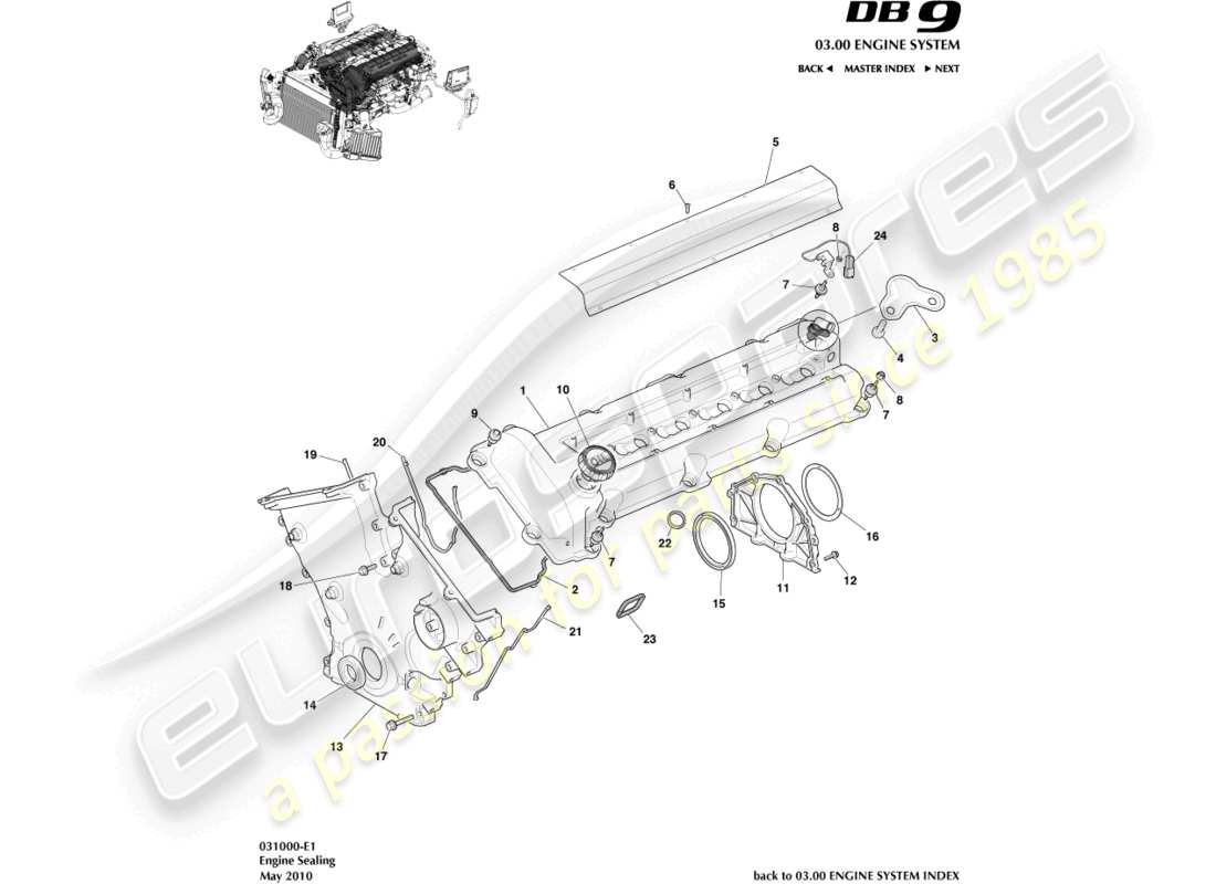 a part diagram from the Aston Martin DB9 (2004) parts catalogue