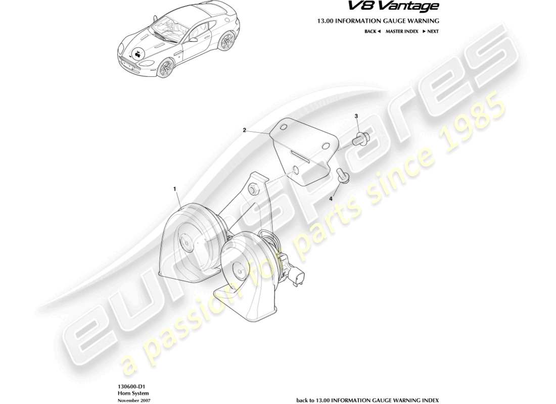 a part diagram from the aston martin v8 vantage parts catalogue