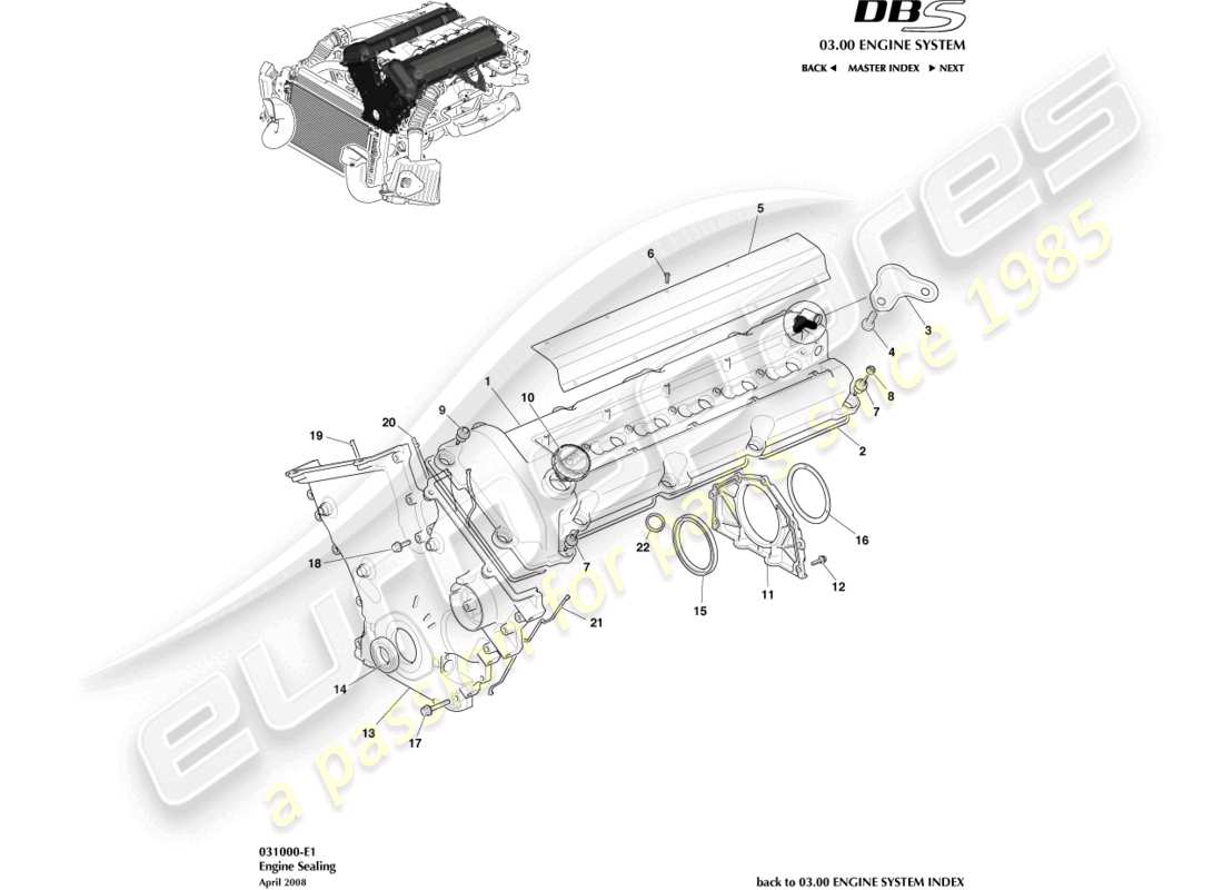 aston martin dbs (2011) engine sealing part diagram