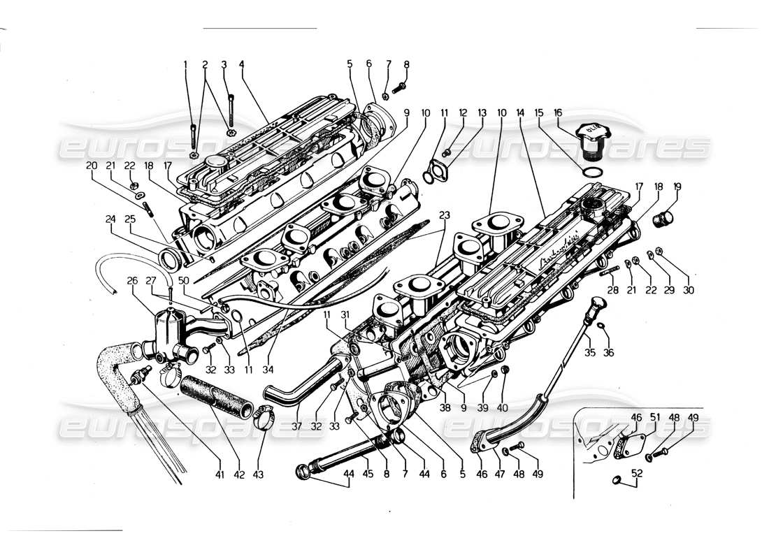 lamborghini urraco p250 / p250s cylinder heads part diagram